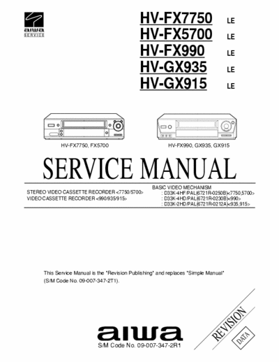 Aiwa HV-GX915 HV-GX935 HV-FX990 HV-FX5700 HV-FX7750 Service Manual VHS Recorder - Type LE - Video mech. D33K-4HF/PAL(6721R-0250B), D33K-4HD/PAL(6721R-0230B),D33K-2HD/PAL(6721R-0212A) - (11.203Kb) pag. 77